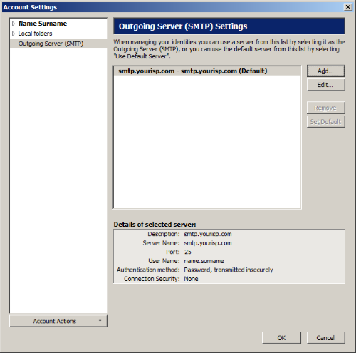 Thunderbird - Servidor de salida  - Añadir