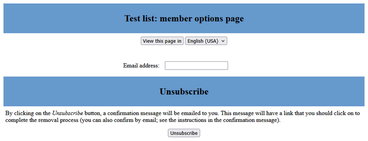 Lista: página de opciones para miembros