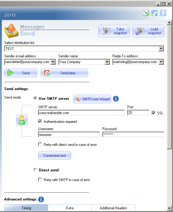 SendBlaster - mensajes - enviar