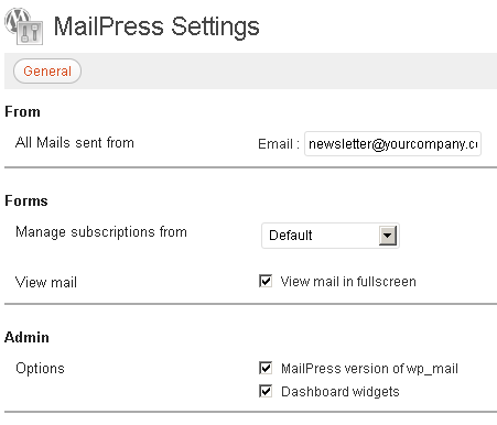MailPress - configuración - general